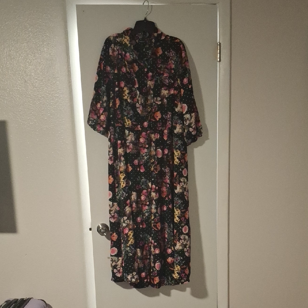 Torrid Black Floral Long Sleeve Dress